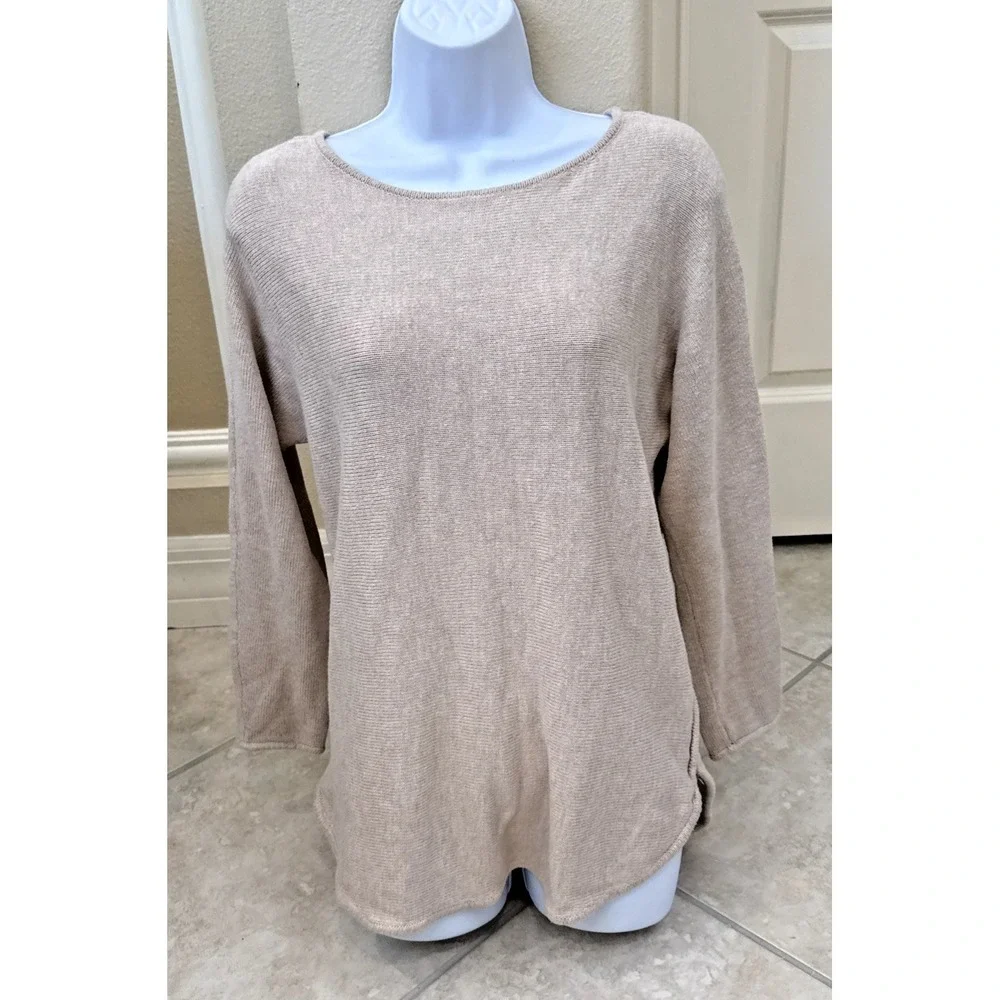Michael Kors Womens Beige Long Sleeve Side Zip Knitted Pullover Sweater Size M